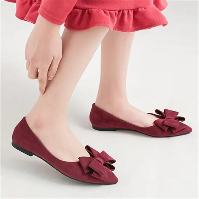 Женская обувь на плоской подошве с острым носком и бантом женская большого