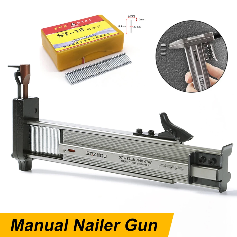 

Manual Steel Nailing Gun Woodworking Construction Tool ST18 ST38 Nailer Drywall Staple Nail Gun Tacker Wire Slot Nailing Device