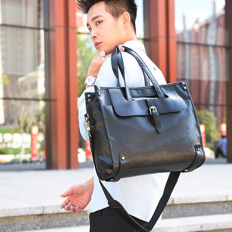 New PU Leather Men's Handbag Business Briefcases With Zipper Casual Male Shoulder Messenger Bag Office Laptop Bag For Man