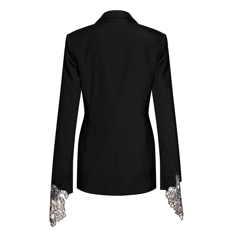 Patchwork Embroidery Lace Blazer for Women Notched Collar Long Sleeve Tunic Casual Coats Female 2023 Autumn Fashion
