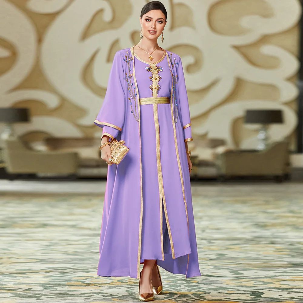New Arabian Rhinestone Dress Elegant Two-piece Dress Middle East Fashion Muslim Sets Turkish Dresses Islamic Clothing for Women