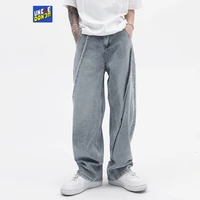 uncledonjm raw edge jeans men street hip hop design loose straight trousers patchwork jeans boyfriend jeans baggy jeans