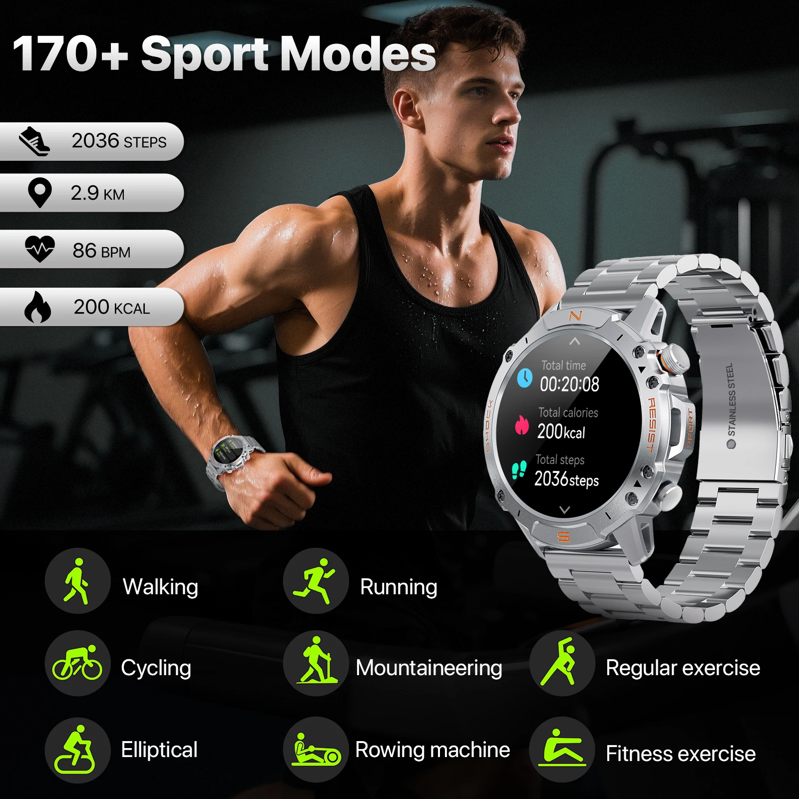 Фото Смарт-часы WalkerFit для мужчин, круглые AMOLED диаметром 1,43 дюйма, водонепроницаемость 5 АТМ для плавания, длинный аккумулятор, совместимость с iPhone и Android №3