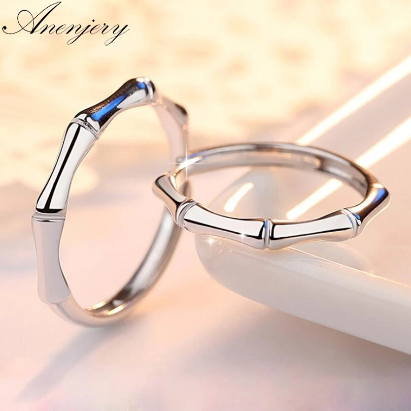 

925 Stamp Silver Color 1PCS Couple Rings Bamboo Opening Wedding For Women Men Engagement S-R246