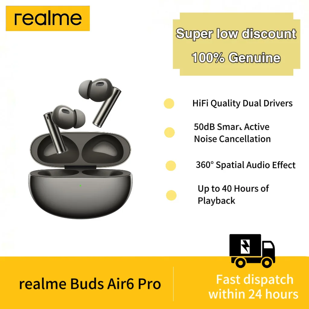Фото Беспроводные наушники realme Buds Air 6 Pro с интеллектуальным активным шумоподавлением 50 дБ, до 40 часов воспроизведения, низкая задержка 55 мс №1