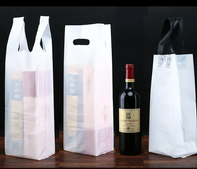 50pcs Wine Cigarette Gift Bag Single Bottle Thickened Packaging Handbag Gold Black White Plastic Portable Handle Bags