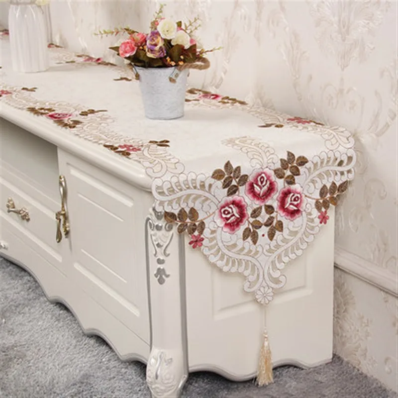 

Table runner dressing table European-style embroidered polyester cover flower TV cabinet tablecloth coffee shoes tablecloth
