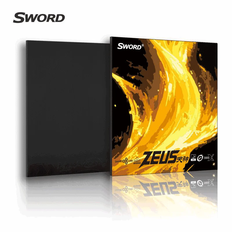 Фото Накладка для настольного тенниса Sword Zeus, полулипкая, атакующая, с обратными шипами, MAX 44 ° /46 °   Жесткая черная/красная губка, желтая №1