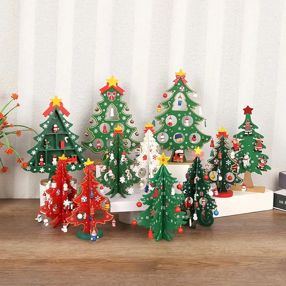 

3D Stereo Christmas Tree Children's Handmade Wooden Christmas Tree DIY Scene Layout Xmas Tree Pendant Ornaments Decoration