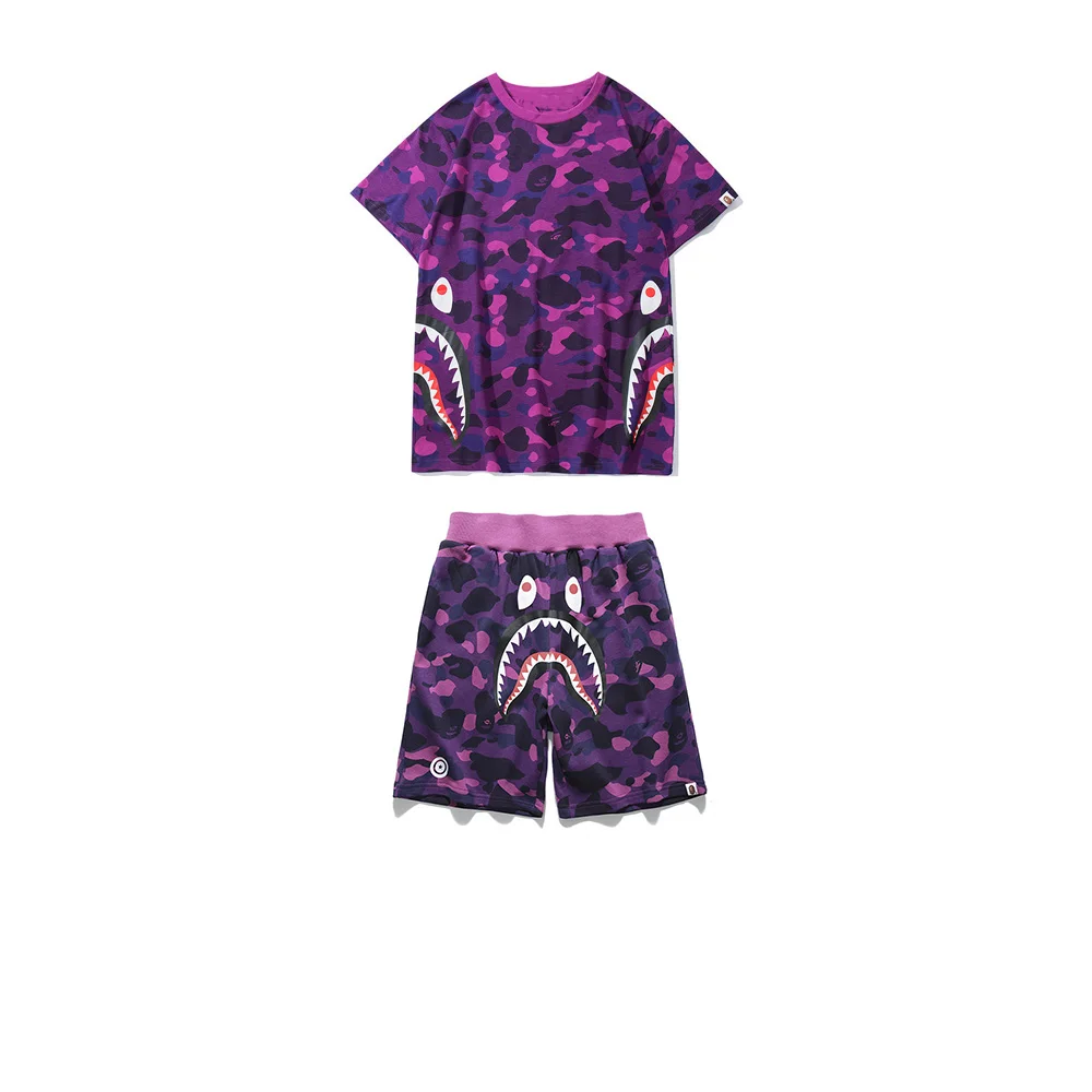 Digital Printing Breathable Beach Shorts Short Sleeve Men's Summer Fashion Set 2023 New Anime Shark 3D Cartoon Beach Party Style