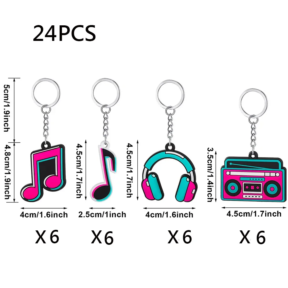 24 шт. силиконовые брелки в виде музыкальной ноты стиле 80-х и 90-х годов