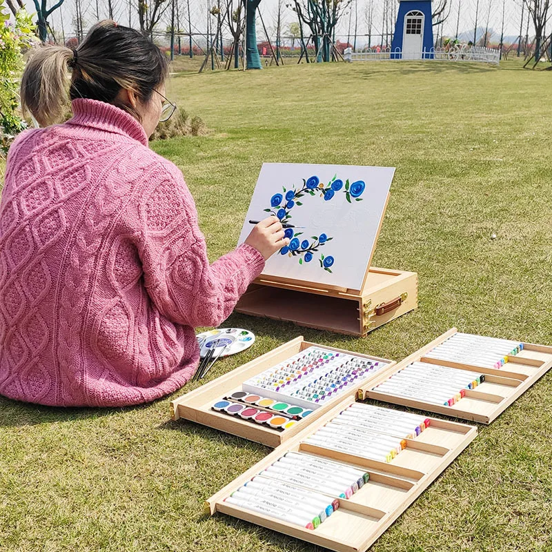 

Мольберт с трехуровневым выдвижным ящиком из Букового дерева, зажим для хранения на рабочем столе, эскиз, картина маслом, акварель и дерево можно поднять
