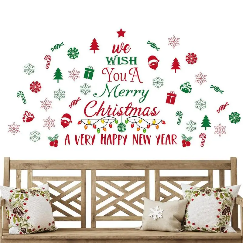 

Christmas Wall Stickers Removable Wall Decor Tree Door Stickers Merry Christmas Quotes Snowflakes Wall Stickers PVC Anti-static