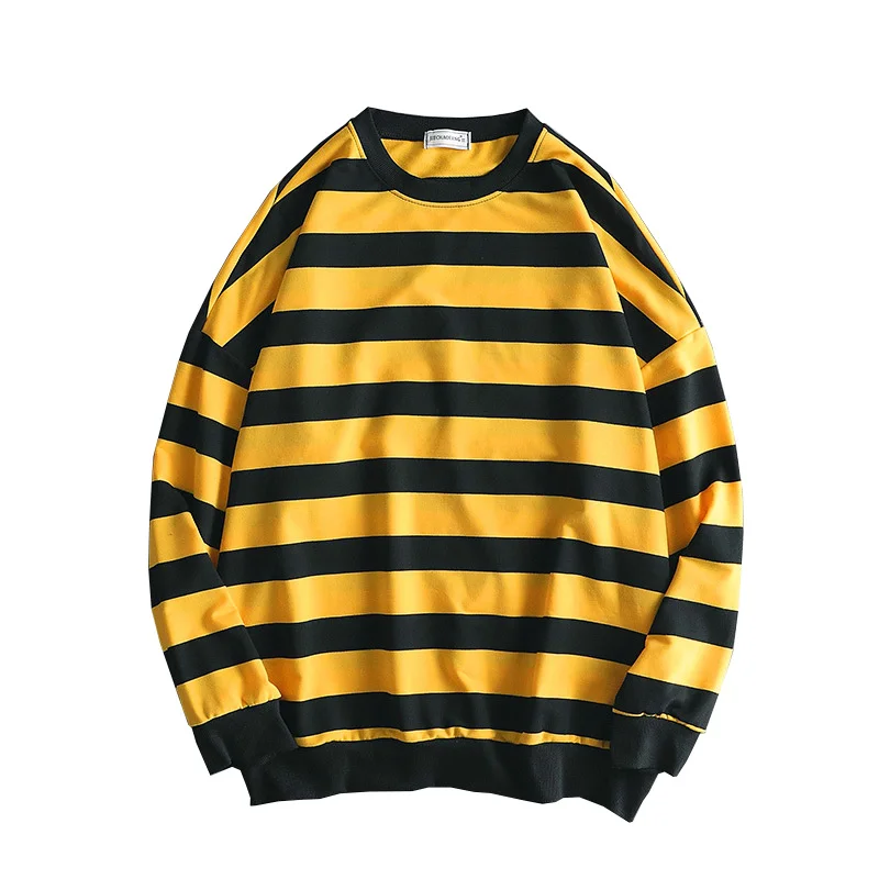 

Новое поступление 2023, Лидер продаж, махровая Мужская футболка, Повседневная хлопковая Футболка с круглым вырезом, полная футболка, полосатый свитер с длинными рукавами, свободный