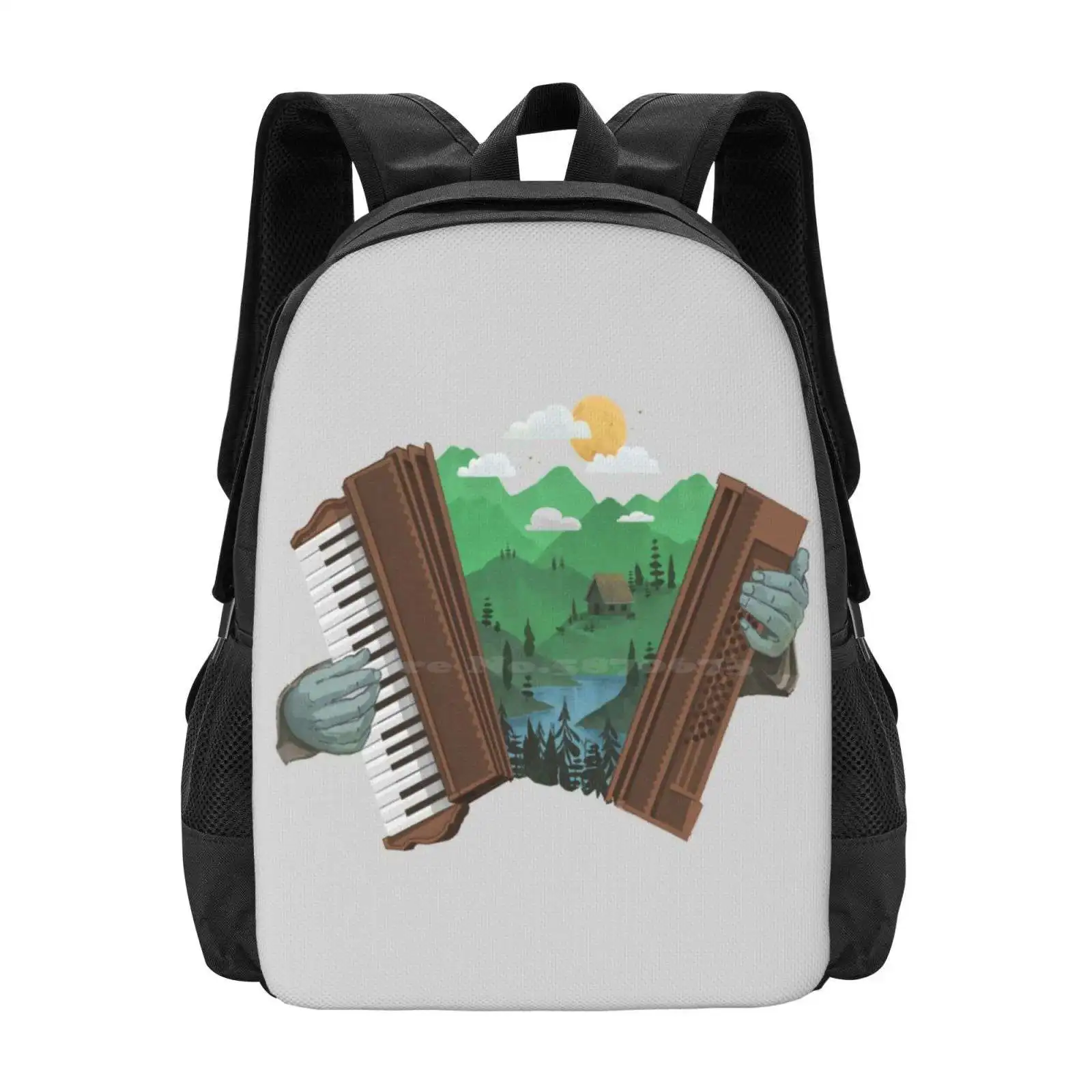 

Accordionscape Fashion Pattern Design Travel Laptop School Backpack Bag Whimsical Nature Outdoors Artsy Artistic Green