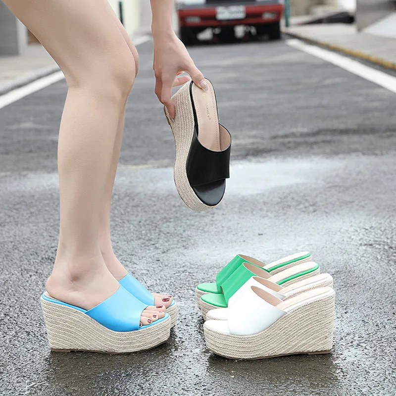 

Shoes Slippers Heels High Basic Rome Fabric Rubber PU Hoof Super High-Heeled Shoes Lady Basic Fabric Rome Rubber PU Super