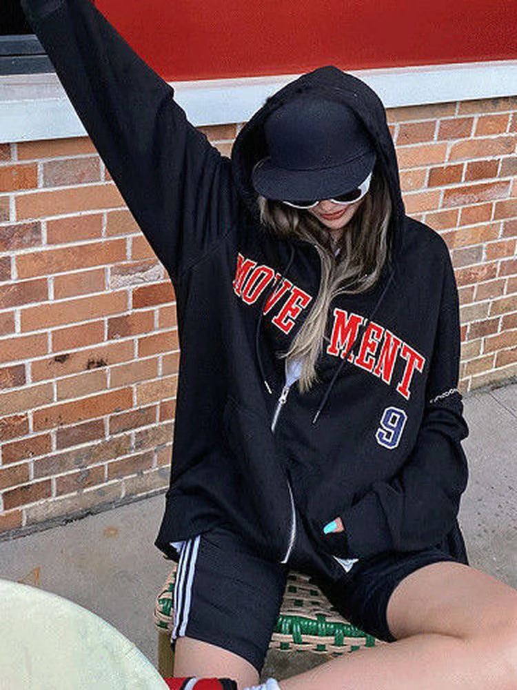 

Deeptown Vintage Harajuku Letter Print Zip-up Hoodies Women Korean Style Y2k College Student Hooded Sweatshirt 2022 Autumn