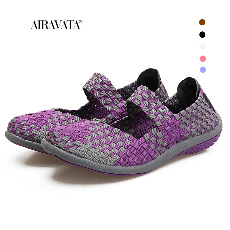 Casual Sneakers Women's Walking Shoes Lightweight Comfortable Female Woven Shoes Breathable Handmade Weave Flats Mother Trainers
