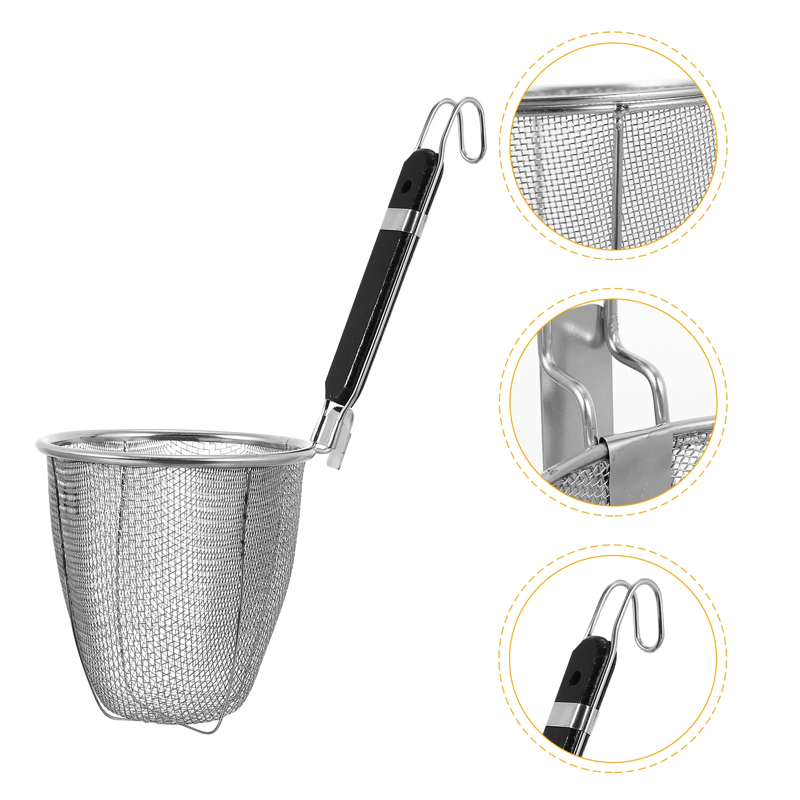 

Stainless Steel Colander Mesh Spoon Fry Basket Filter Screen Noodle Strainer Spoons Wood