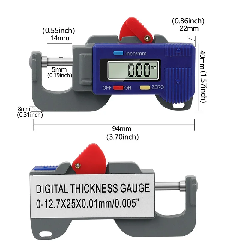 0-12 7 мм Мини цифровой толщиномер с циферблатом измеритель ширины измерительные