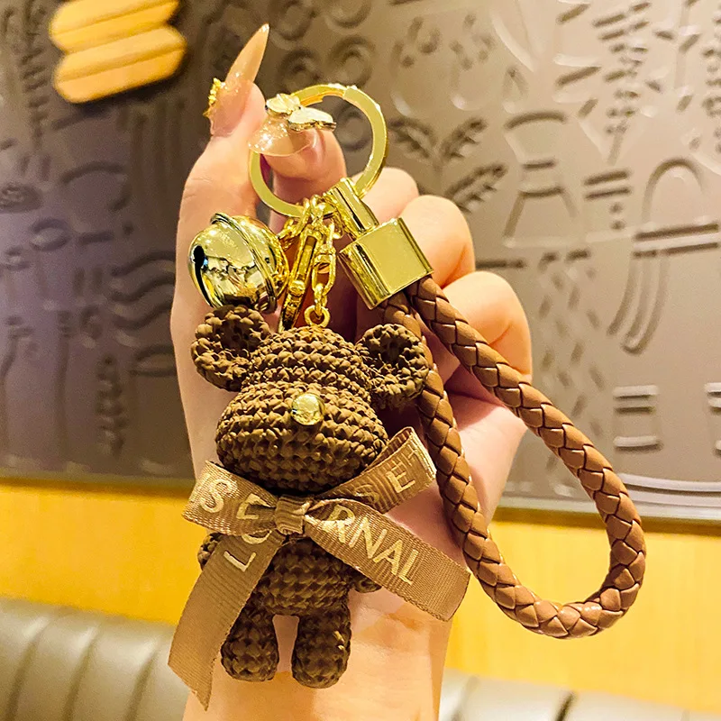 

Брелок для ключей «сделай сам», милая кожаная плетеная веревка с мультяшным медведем, кукольный брелок с животными для женщин, сумочка для п...
