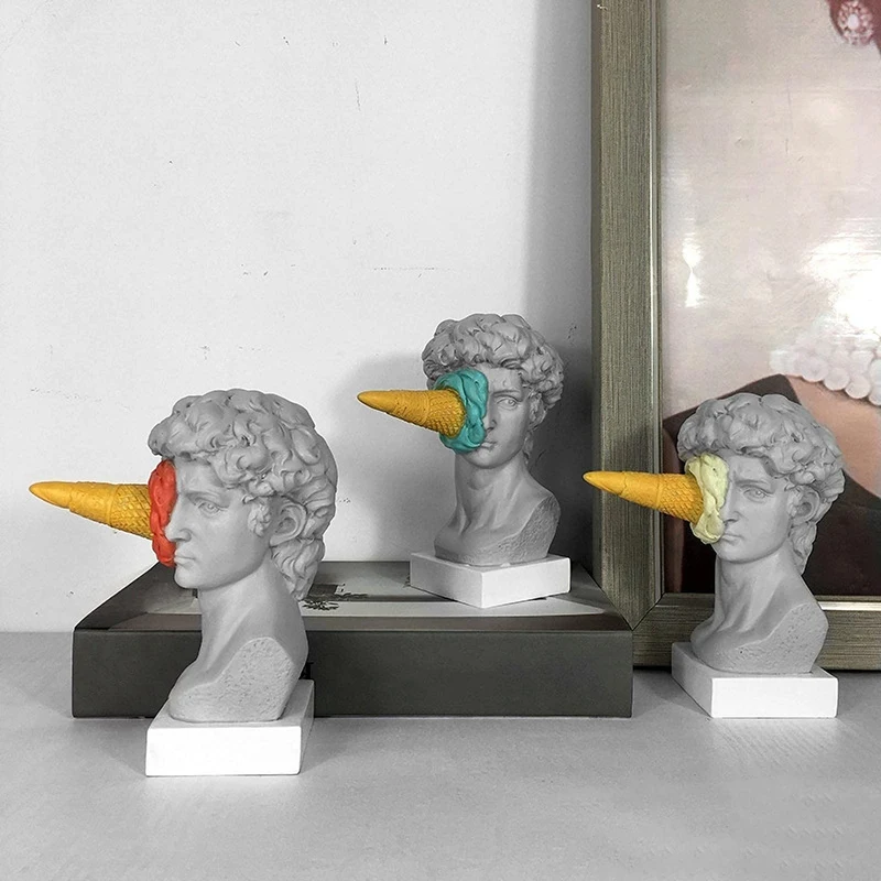 

Ice Cream Smashing David Statue European Modern Simple David Head Bust Statue Bedroom Living Room Porch Desktop Decor