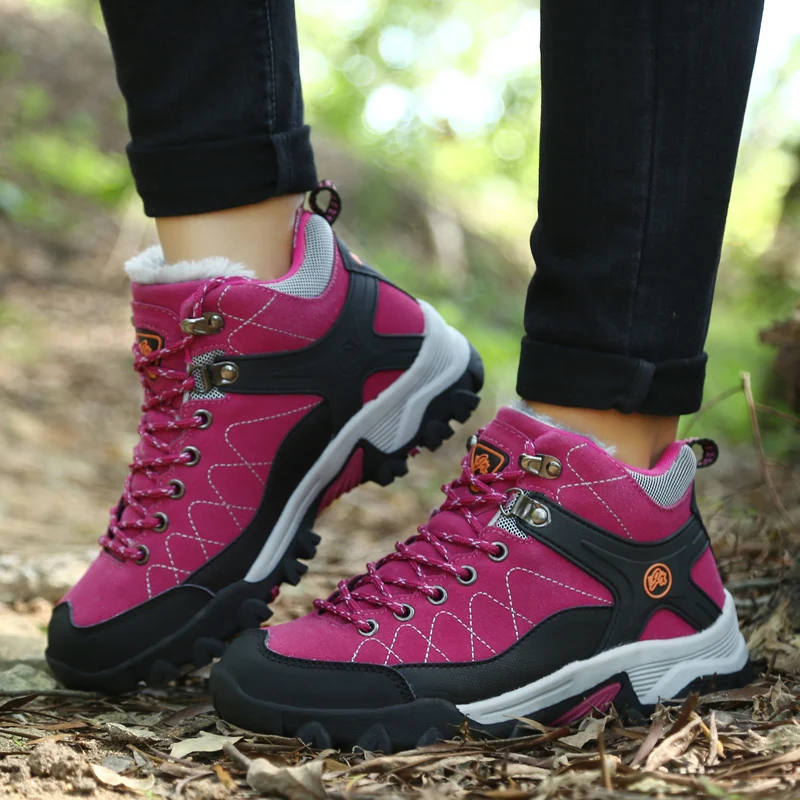 New Winter Trekking Boots Men Women Waterproof Hiking Shoes Woman Warm Fur Outdoor Trekking Sneakers Mens Mountain Hunting Boots