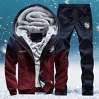 Мужской спортивный костюм из 2 предметов, повседневная флисовая толстовка с капюшоном и штаны на зиму, 2021