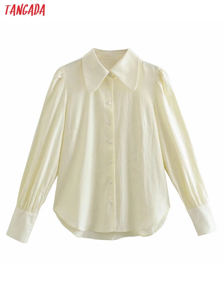 

Tangada Women Fashion Oversized Collar White Blouses Vintage Long Sleeve Button-up Female Shirts Blusas Chic Tops 6X18