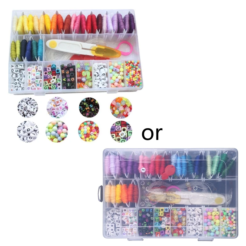 

28 Multicolor Embroidery Floss String Kit Bracelet Making Beads Kit for Friendship Bracelet Jewelry 918F