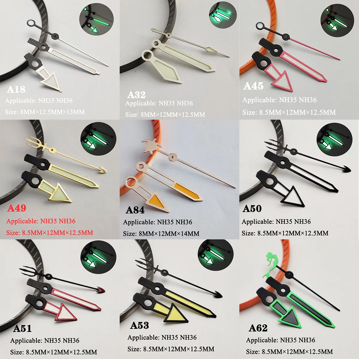 

green luminous NH35 hands NH36 hands pointer Silver needle Watch accessories suitable for nh35 Second Hands nh36 movement 02