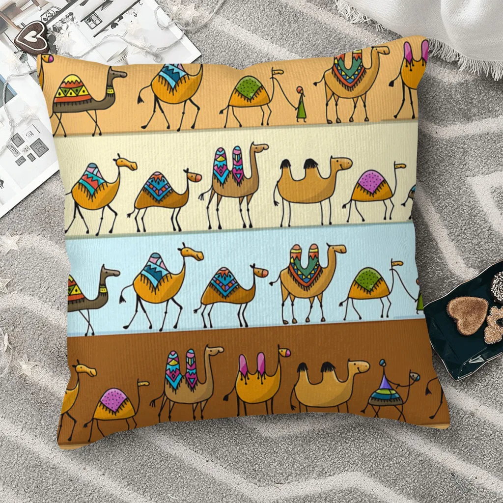 

Camels Pattern Polyester Cushion Cover For Bedroom Chair Decorative Reusable Throw Pillowcase