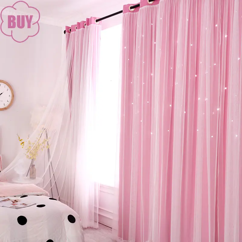 

Korean Style Curtains for Living Room Bedroom Hollow Stars Ins Princess Wind Curtains Blue Pink Multicolor Optional Custom Made