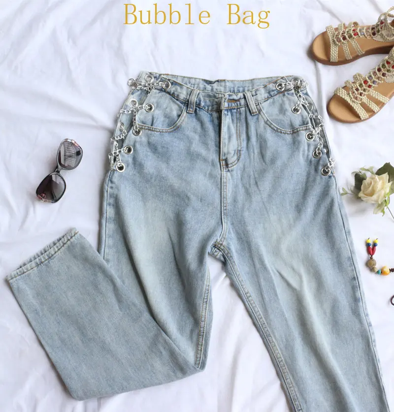 Sexy high waist jeans Europe and the United States 2023 new ins chain carved straight trousers female