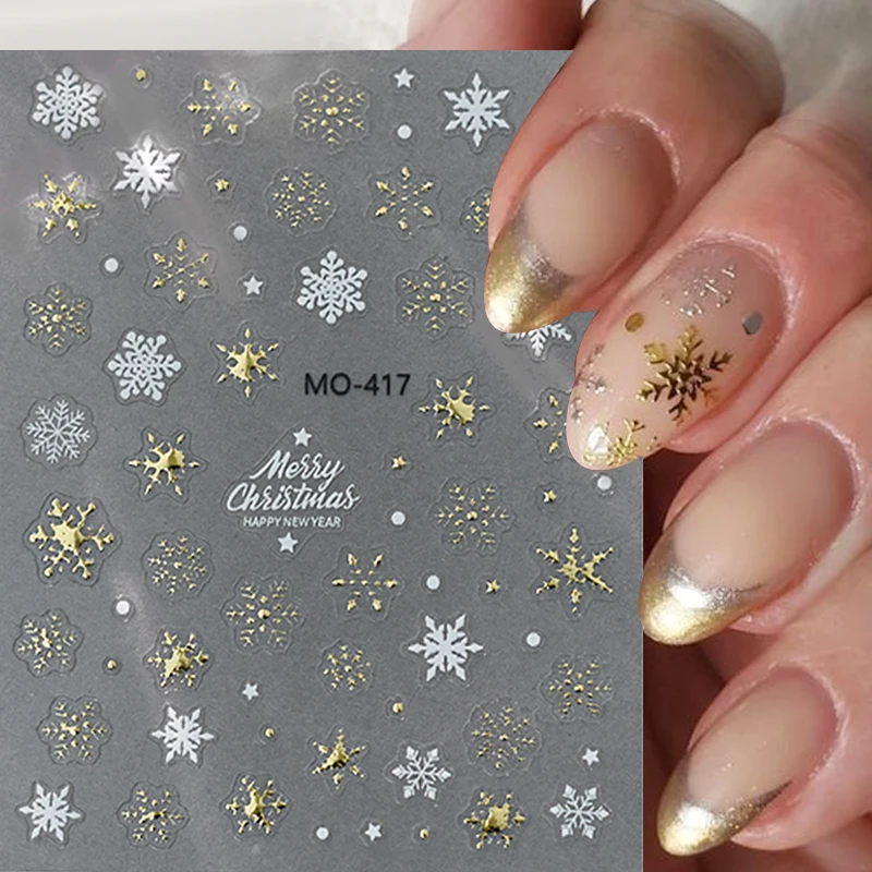 Золотая снежинка 3D наклейка для ногтей с бантом Снежный человек прекрасные