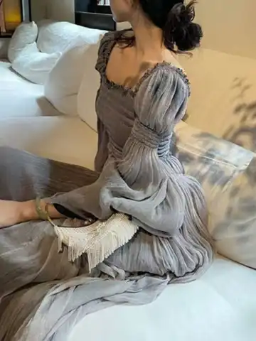 Fashion Women Vintage Party Prom Long Dress Spring Casual Slim Pleated Birthday Evening Vestidos Female Wedding Mujers Robe New