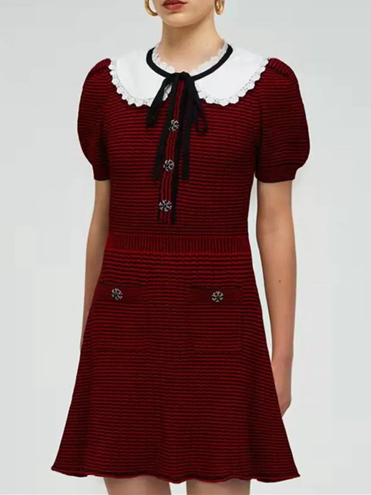 

Женское мини-платье на завязках, трикотажное платье с круглым воротником и короткими рукавами, облегающее трикотажное платье с карманами н...