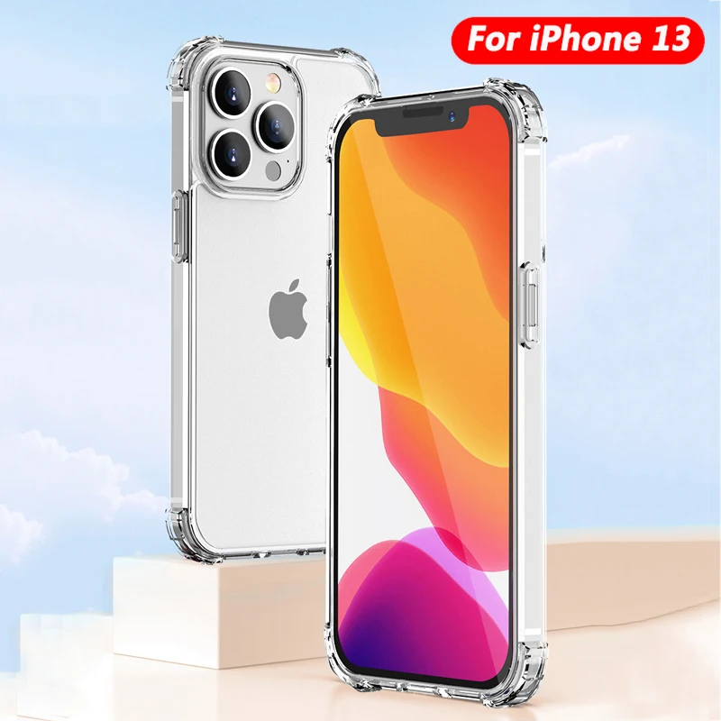 

Прозрачный противоударный бронированный чехол для телефона iPhone 13 12 11 Pro Max X XR XS Max 8 7 Plus 13Pro, мягкий силиконовый бампер, прозрачный чехол
