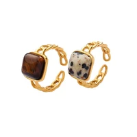 2022 summer tiger eye stone square open rings fashion 18k stainless steel natural stone twisted rings for women non tarnish