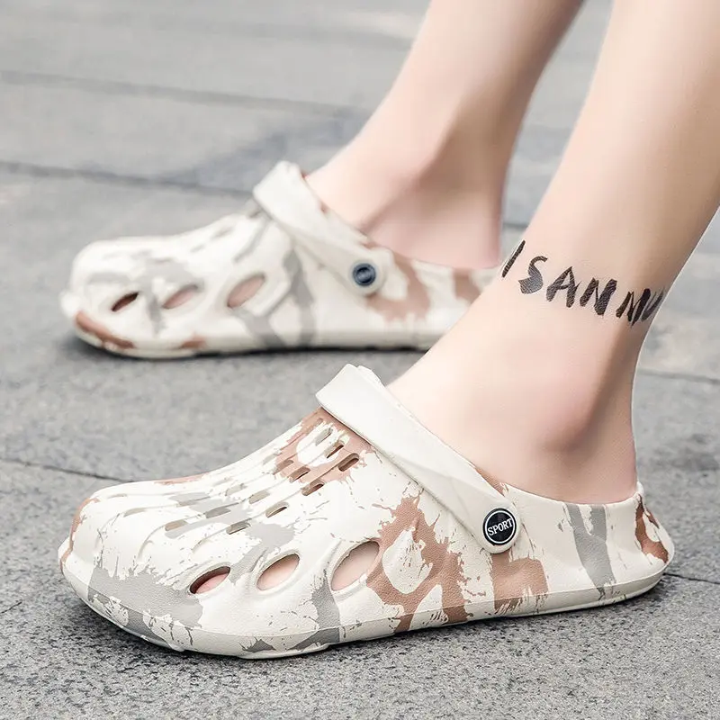 

35-46 Mens Mules & Clogs Summer Sandals Eva couple Flat-soled Print Non-slip Omfortable Beach Slippers Male Garden Shoes Hy26