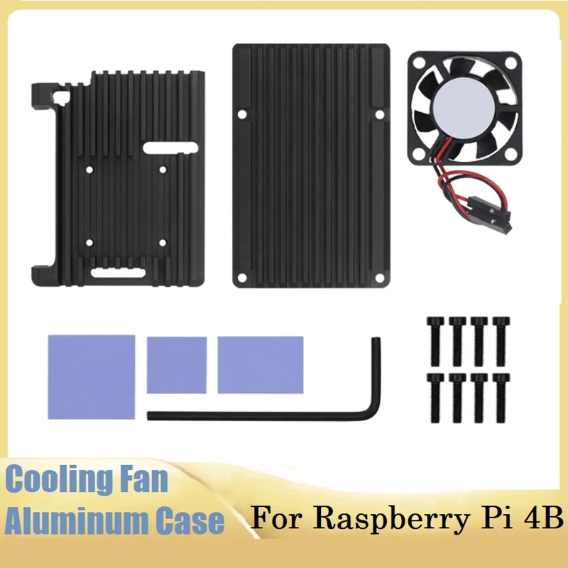 

Aluminum Case For Raspberry Pi 4B Heatsink With Cooling Fan+Thermal Pad For RPI 4B Development Board Protective Shell