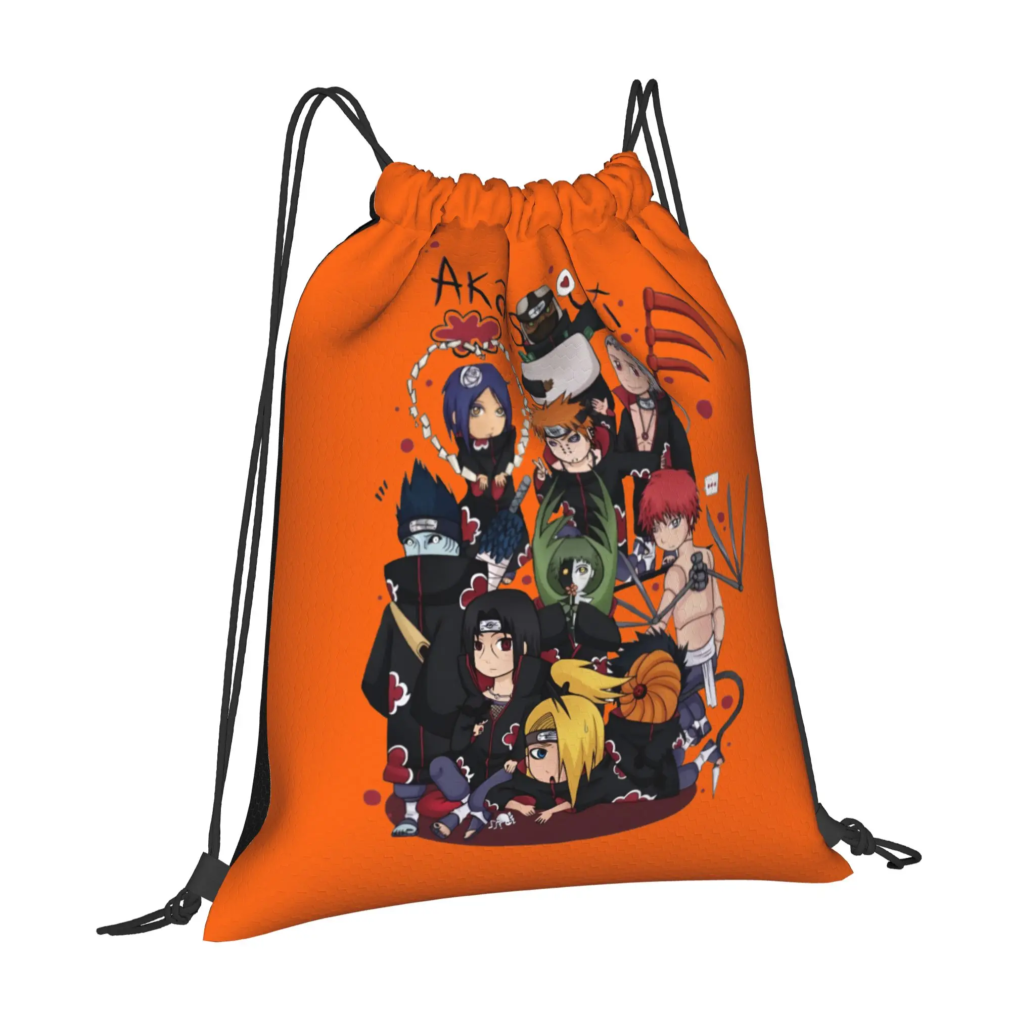 Фото Рюкзак-мешок Custom N-Narutoes Akatsuki на шнурке для женщин и мужчин, спортивная сумка для тренажерного зала, складная аниме-сумка для тренировок №2