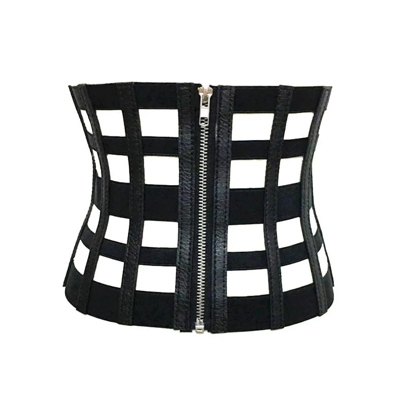 

Female Ultra Wide Belt For Dress Ladies Slim Hollow Black Elastic Band Zipper Body Shaper Strap PU Leather Corset Belt Women 128