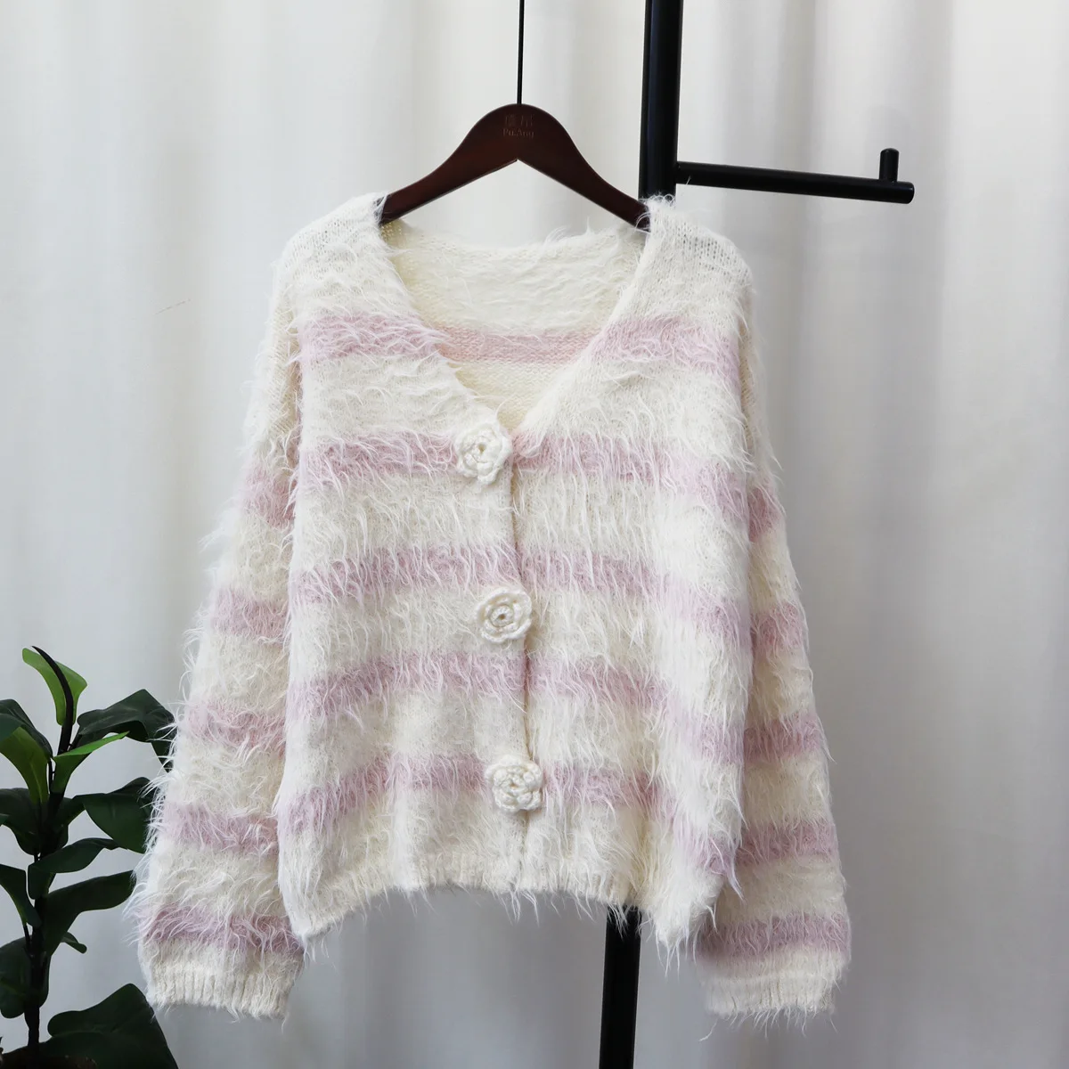 

Strip Korea Version Autumn Winter Women Sweater Jacket Loose Soft Gentle Sweet Knitted Female Cardigan