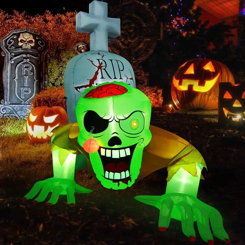 

5.7 футов, хэллоуин надувной зеленый призрак для ползания с надгробием, встроенные фонари, домашний декор