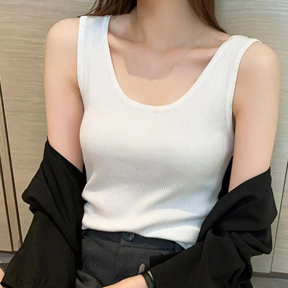 

Trendy Women Camisole Ribbed Solid Color Summer Ladies Basic Cami Shirt Top Moisture Wicking Women Tank Top Dating Wear