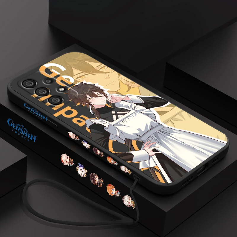 

Genshin Impact Klee ZHONGLI Samsung Phone Case Cover For A73 A53 A33 A52 A32 A71 A51 A21S A03S A50 A30 5G Liquid Left Rope