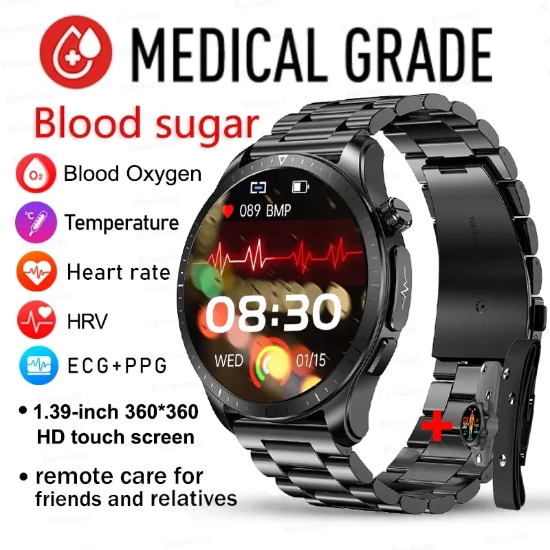 

2023 New ECG+PPG Health Smart Watch Men Blood Sugar Blood Pressure Blood Oxygen Watches IP68 Waterproof Smartwatch Thermometer