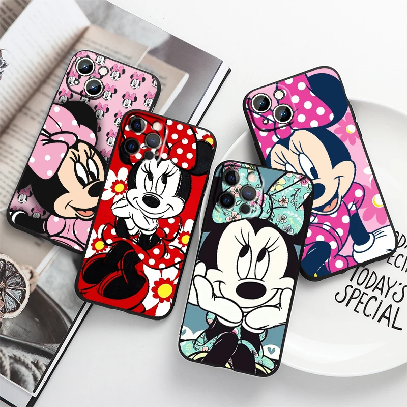 

Disney Minnie Mouse Cute For Apple iPhone 14 13 12 11 Pro Max Mini XS Max X XR 6S 6 7 8 Plus 5S SE2020 Soft Black Phone Case