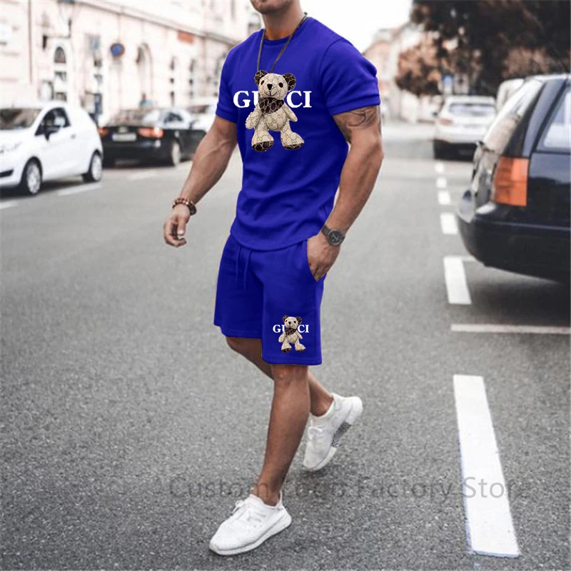 2023 Summer Brand Print Pure Cotton Tracksuits outfits TShirts Shorts 2 Piece Clothing Causal Man Sport Suit Oversized Men Set
